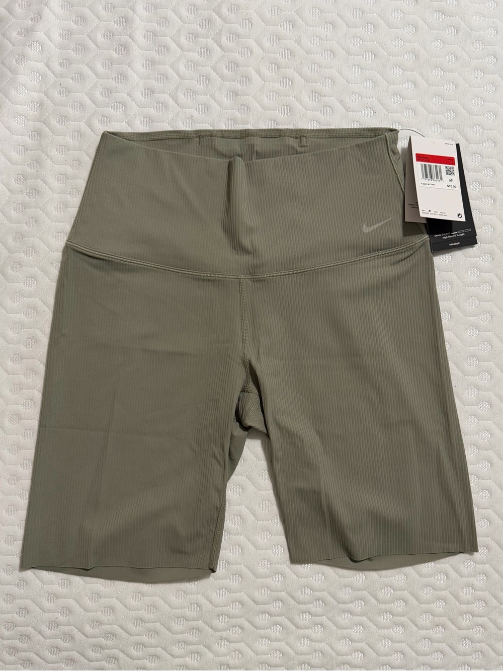 Nike Olive Green Ribbed High-Rise Biker Shorts